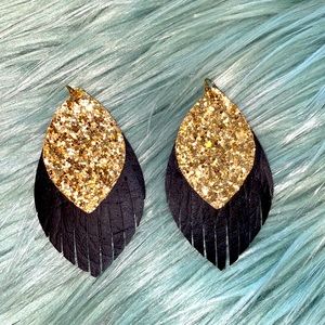 Gold/Leather Fringe Earrings